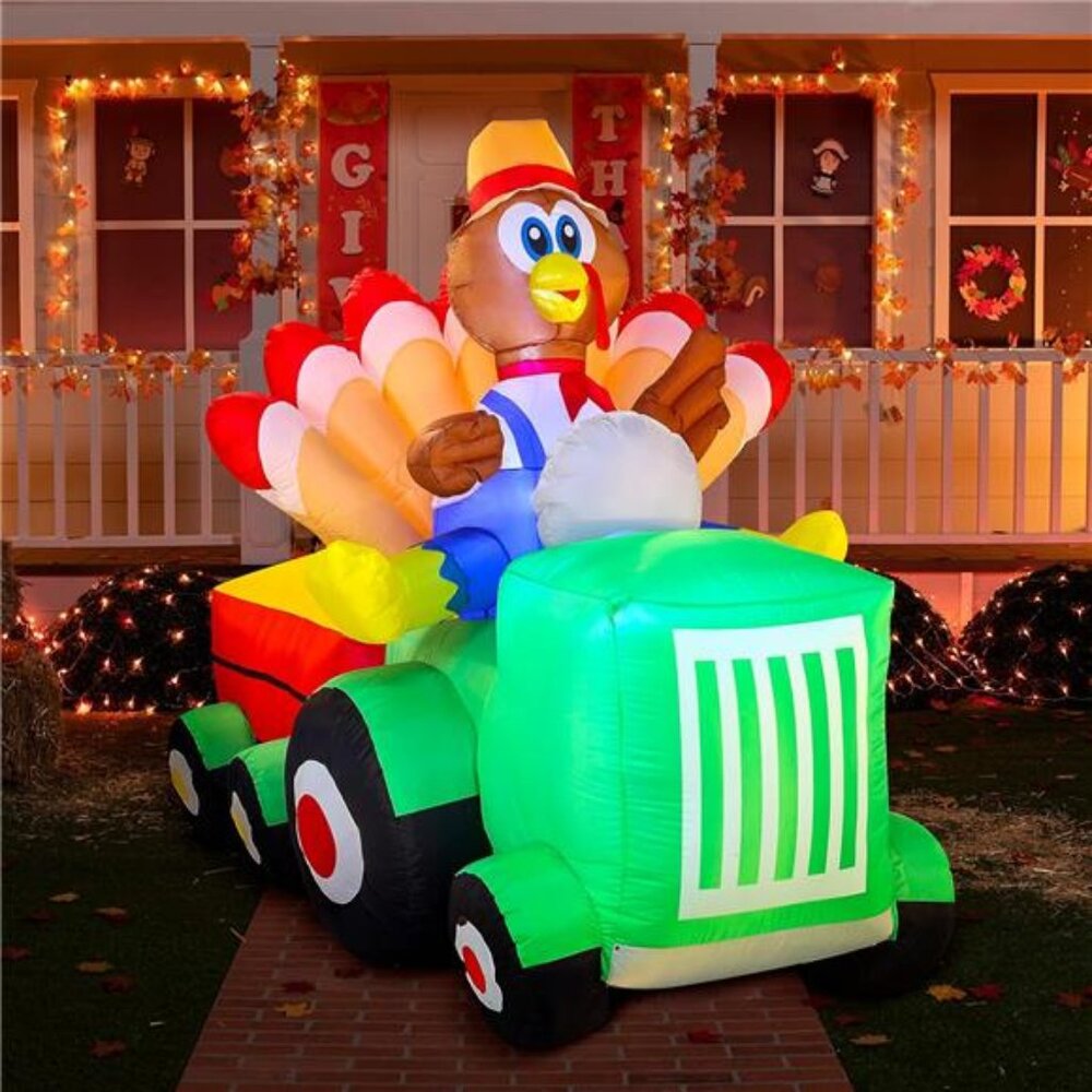 New 8 FT Thanksgiving Inflatable Turkey Driving Car Decoration with built in LED
